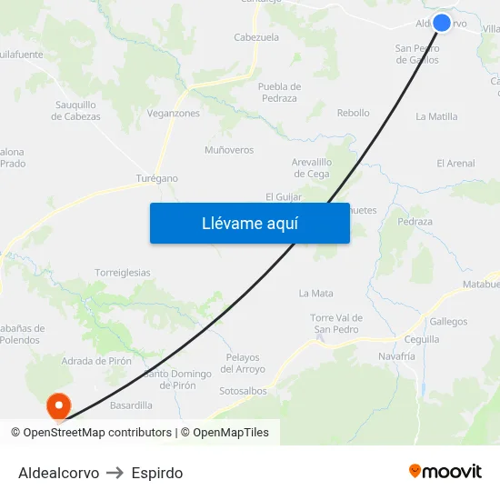 Aldealcorvo to Espirdo map
