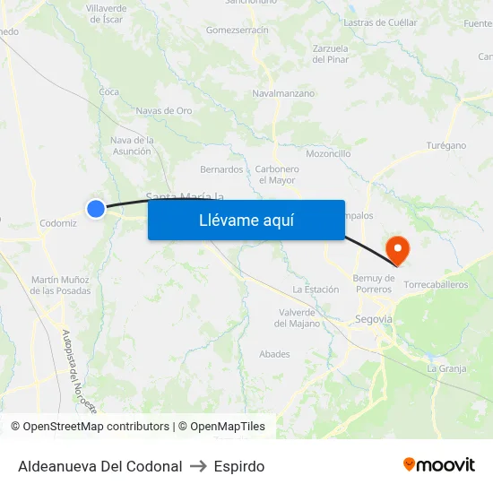 Aldeanueva Del Codonal to Espirdo map