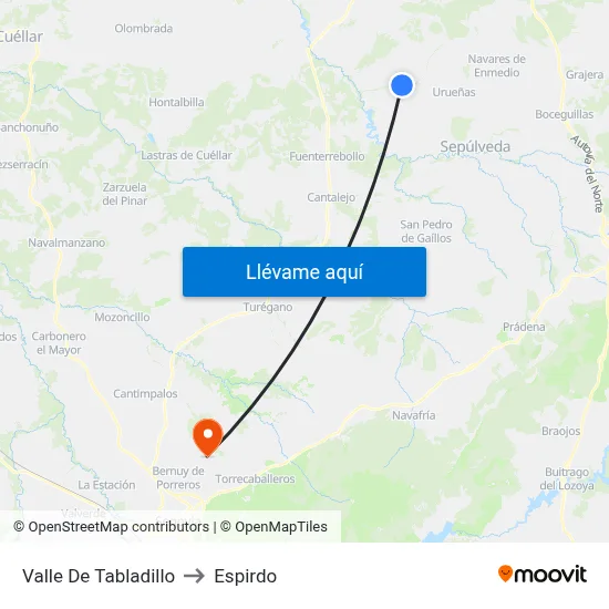 Valle De Tabladillo to Espirdo map