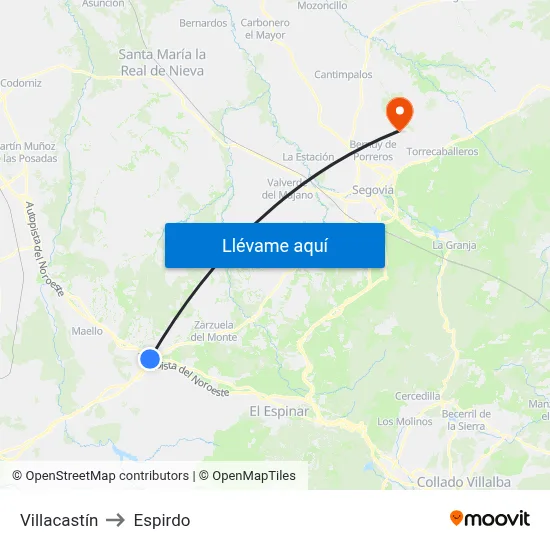 Villacastín to Espirdo map