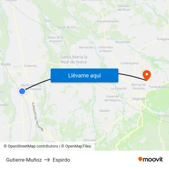 Gutierre-Muñoz to Espirdo map