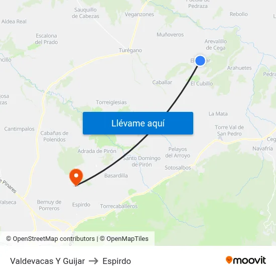 Valdevacas Y Guijar to Espirdo map