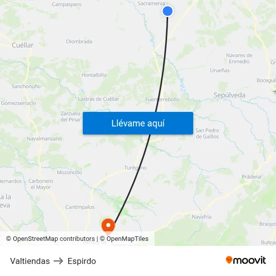 Valtiendas to Espirdo map