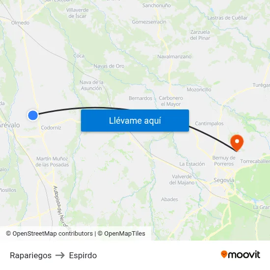 Rapariegos to Espirdo map