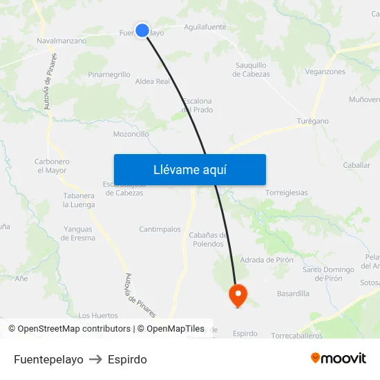 Fuentepelayo to Espirdo map