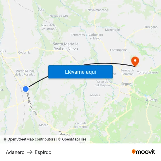 Adanero to Espirdo map