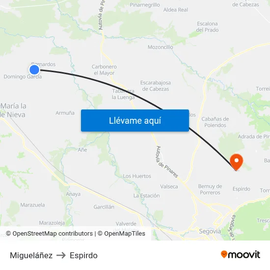 Migueláñez to Espirdo map