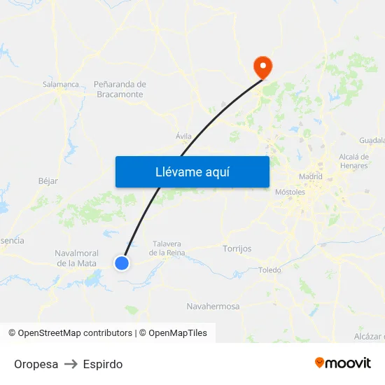 Oropesa to Espirdo map