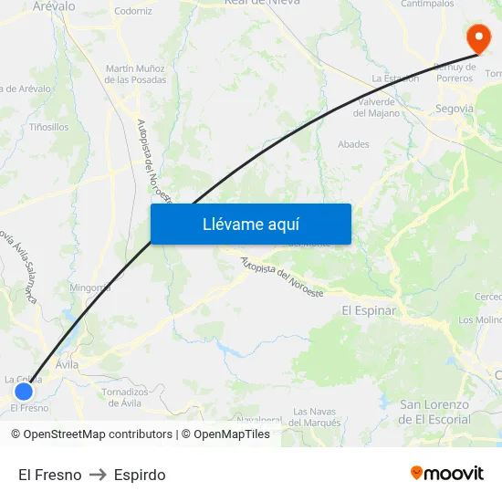 El Fresno to Espirdo map