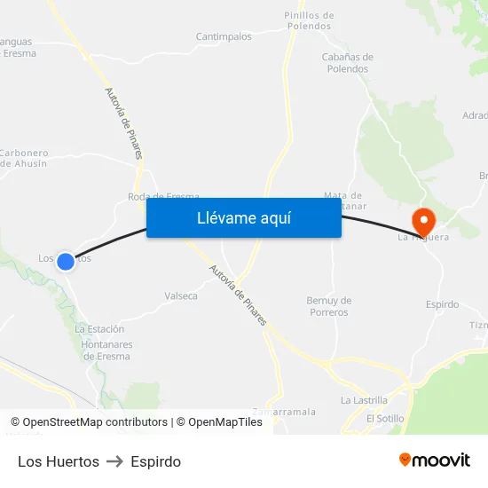 Los Huertos to Espirdo map