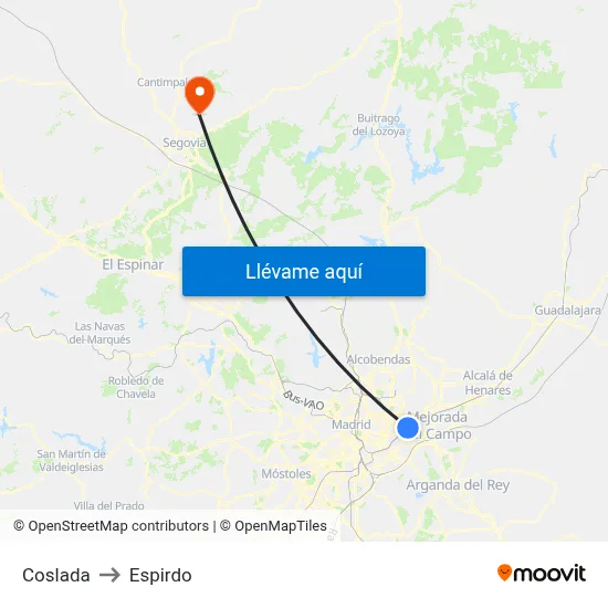 Coslada to Espirdo map