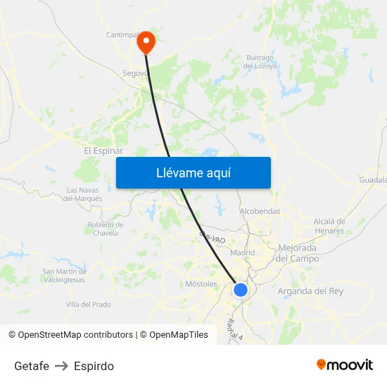 Getafe to Espirdo map