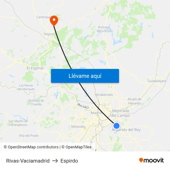 Rivas-Vaciamadrid to Espirdo map