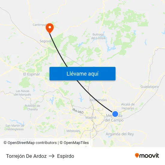 Torrejón De Ardoz to Espirdo map