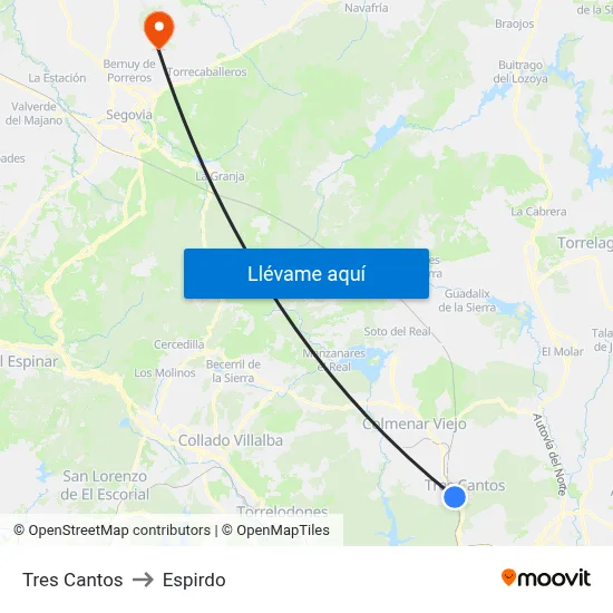 Tres Cantos to Espirdo map