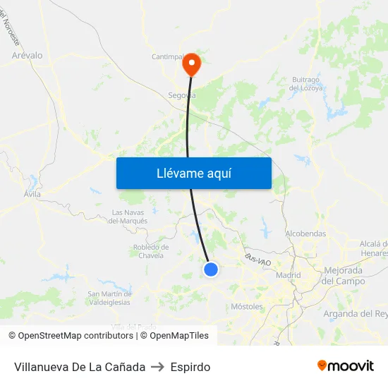 Villanueva De La Cañada to Espirdo map