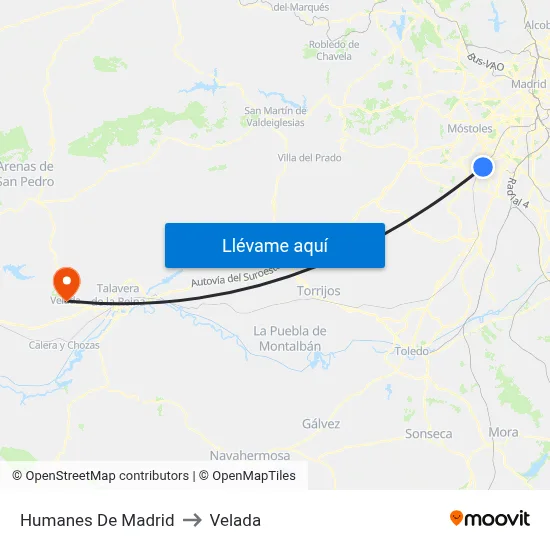 Humanes De Madrid to Velada map