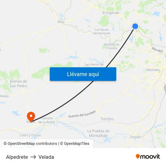 Alpedrete to Velada map