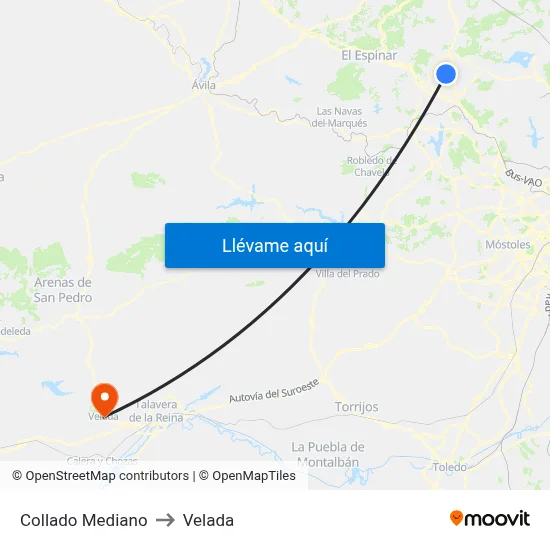 Collado Mediano to Velada map