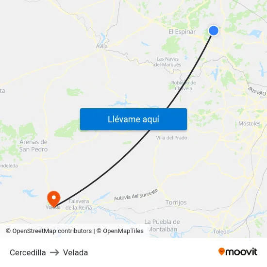 Cercedilla to Velada map