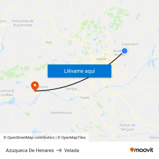 Azuqueca De Henares to Velada map