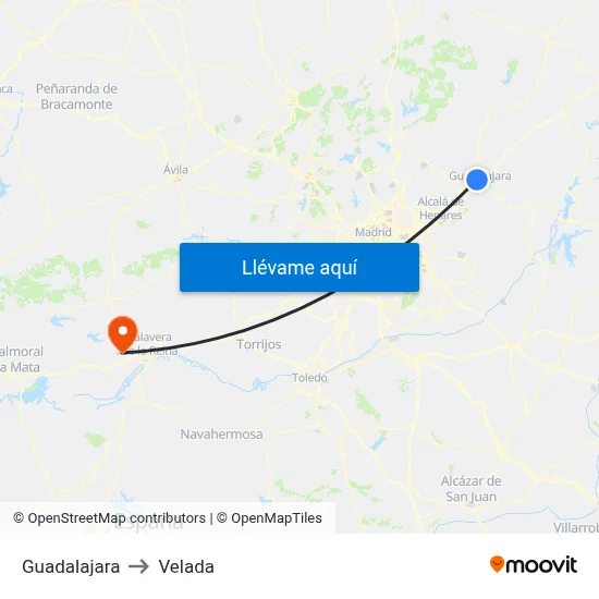 Guadalajara to Velada map