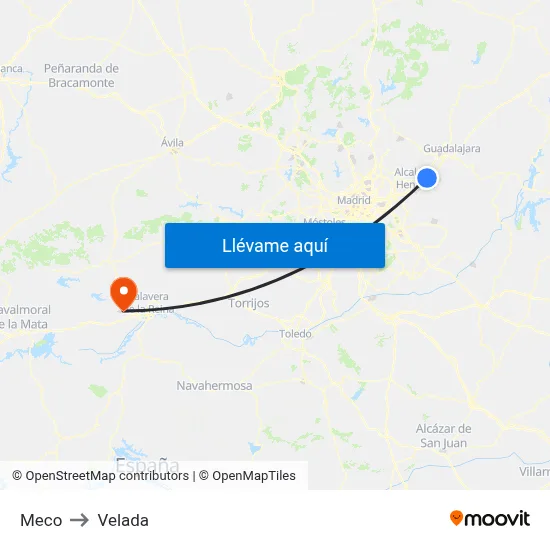 Meco to Velada map