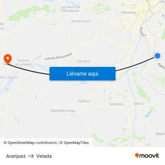 Aranjuez to Velada map