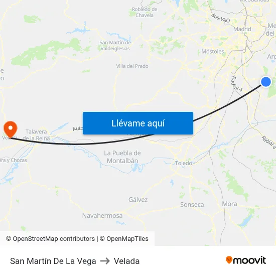 San Martín De La Vega to Velada map