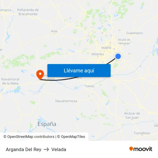 Arganda Del Rey to Velada map