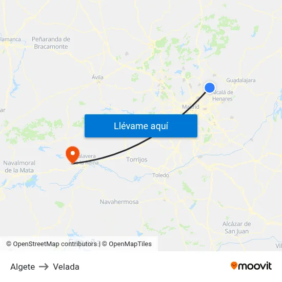 Algete to Velada map