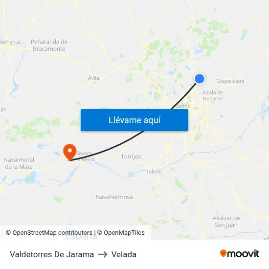 Valdetorres De Jarama to Velada map