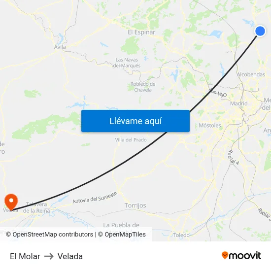 El Molar to Velada map