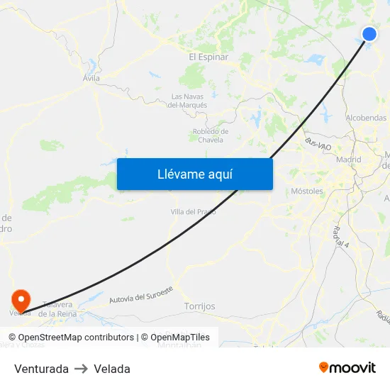 Venturada to Velada map