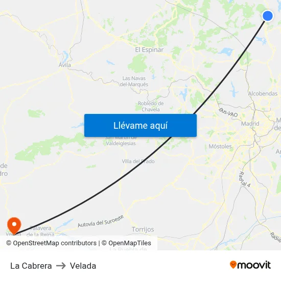 La Cabrera to Velada map