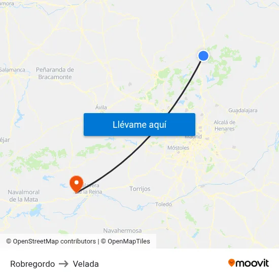 Robregordo to Velada map