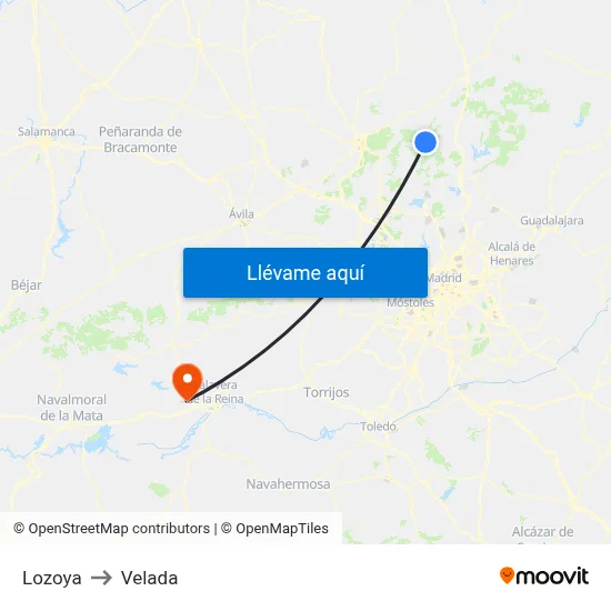 Lozoya to Velada map