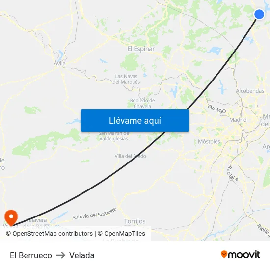 El Berrueco to Velada map