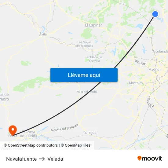 Navalafuente to Velada map