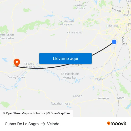 Cubas De La Sagra to Velada map