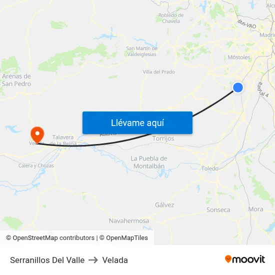 Serranillos Del Valle to Velada map