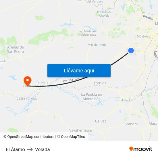 El Álamo to Velada map