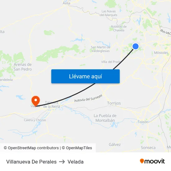 Villanueva De Perales to Velada map