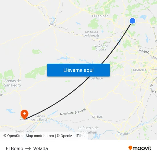 El Boalo to Velada map