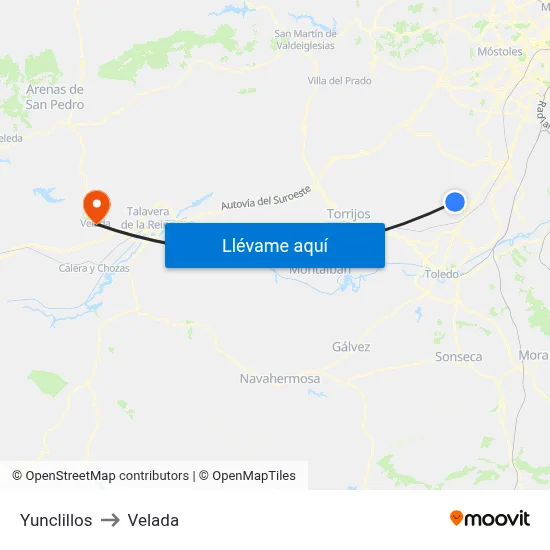 Yunclillos to Velada map