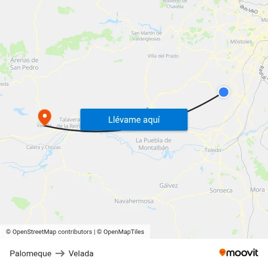 Palomeque to Velada map