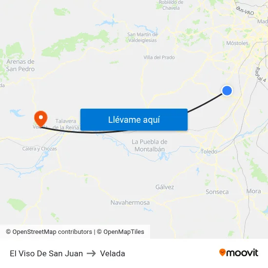 El Viso De San Juan to Velada map