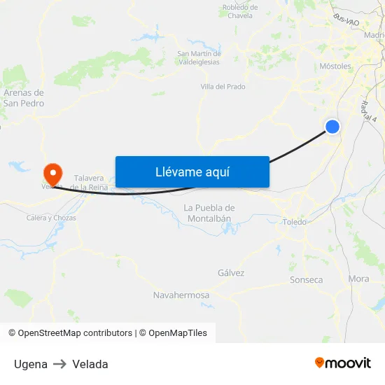 Ugena to Velada map