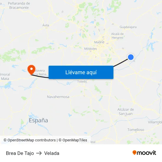 Brea De Tajo to Velada map