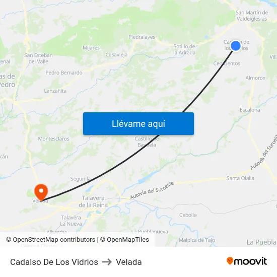 Cadalso De Los Vidrios to Velada map